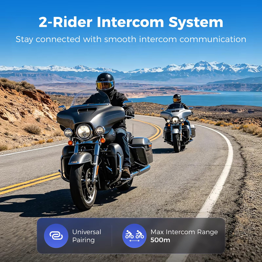 MAXRUNON 2Y Motorrad Bluetooth Intercom für 2 Fahrer, Helm-Headset mit BT5.3, Multi-Audio und FM-Radio, Schwarz - Bild 2