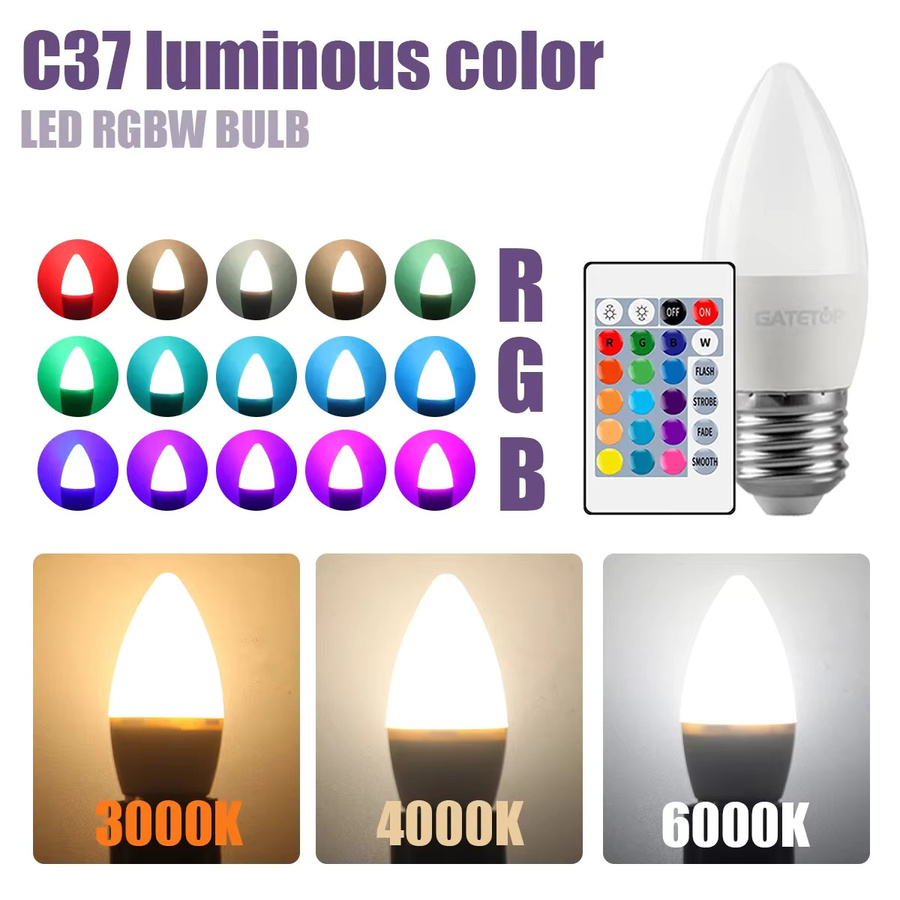 RGB LED Kerzenbirne E14 mit Fernbedienung, 6W, dimmbar, Mehrfarbig - Bild 2