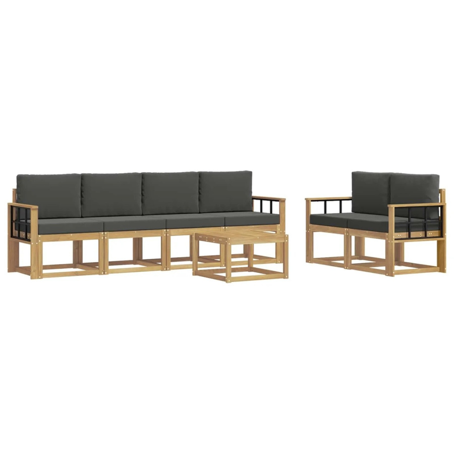vidaXL Outdoor-Sofagarnitur aus Akazienholz mit Kissen und Couchtisch, 7-teiliges Set, Weiß, Anthrazit und Braun - Bild 2