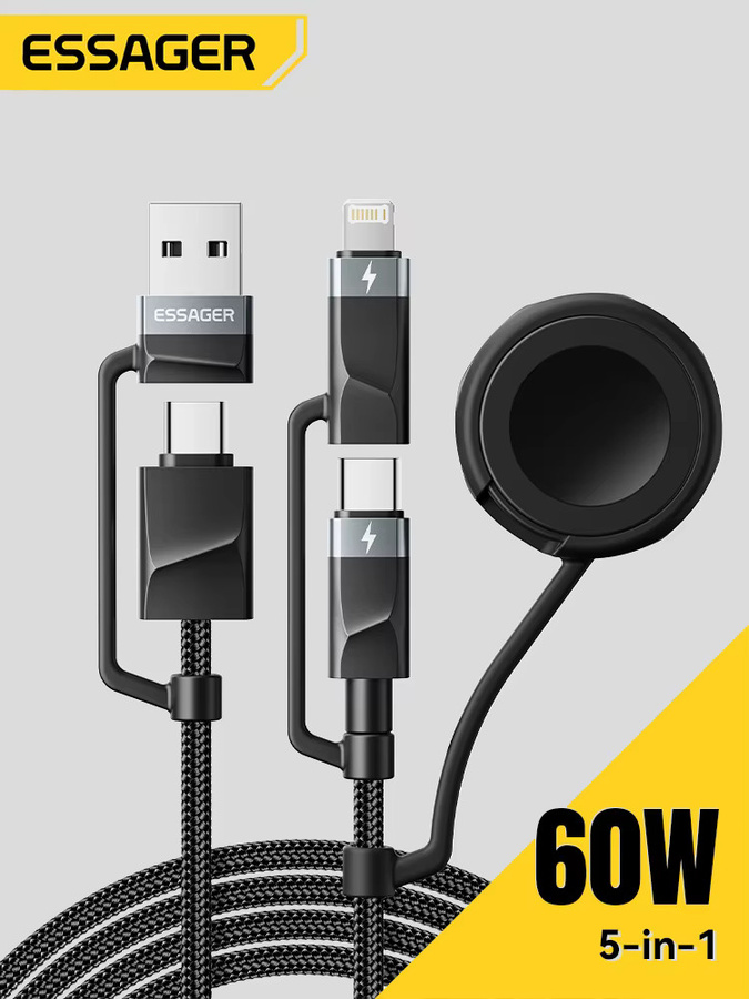 Essager 5-in-1 Magnetisches Ladegerät in Schwarz mit USB-C und Lightning-Kabel für iPhone 16 15 Pro Max, Huawei, iWatch 8, MacBook und iPad - Bild 4