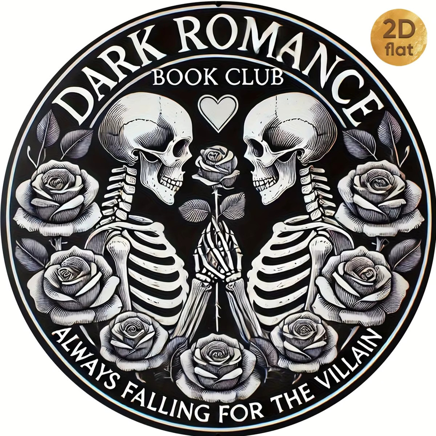 Potdemiel Dark Romance Book Club Metall-Wandschild mit Skull und Rose Design in Schwarz, Durchmesser: 19,99 cm - Bild 3
