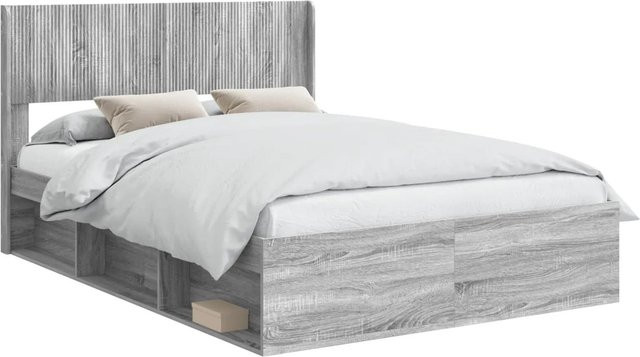 vidaXL Bettgestell mit Kopfteil und Stauraum in Grau Sonoma, B/T/H: 140 x 193 x 141,5 cm - Bild 1