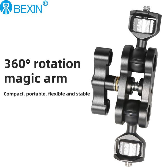 BEXIN TM-5 Gelenkiger magischer Arm mit Dual-Kugelkopf in Schwarz für Stativ-Telefonclip, LED-Licht, LCD-Monitor und Mikrofon mit 1/4 Zoll Schraube - Bild 1