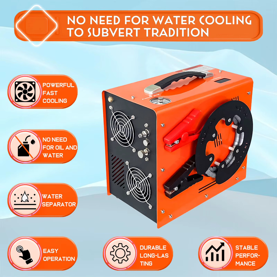 NUOGE PCP Luftkompressor 4500Psi 300bar mit Auto-Stop und eingebautem Netzteil, ölfrei und wasserfrei, Farbe: Orange - Bild 2