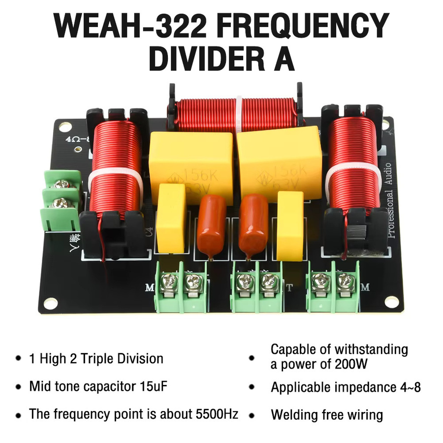 diymore 3-Wege Audio-Lautsprecher-Crossover-Modul 200W für Höhen und Mittelton in Schwarz, 5300Hz-5500Hz - Bild 4