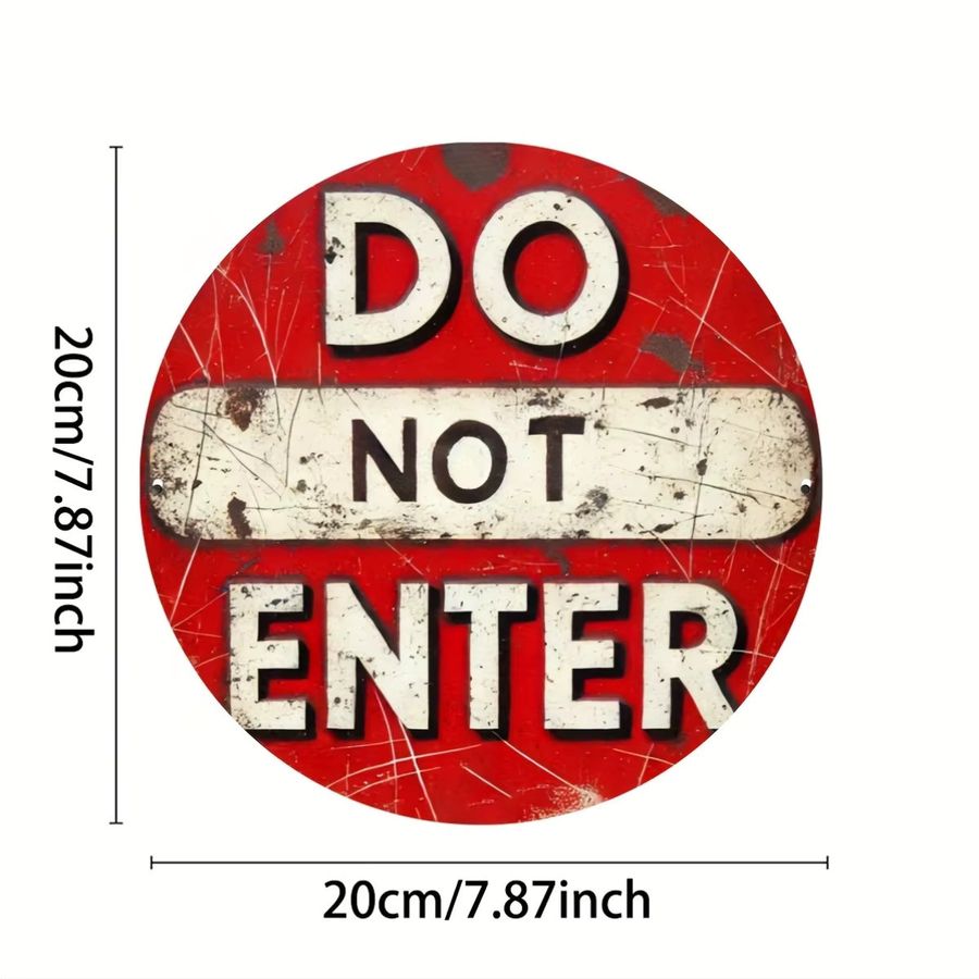 Rundes Aluminiumschild Do Not Enter von Potdemiel in Rot und Weiß mit rustikalem Distressed-Finish, Durchmesser: 20,3 cm - Bild 3