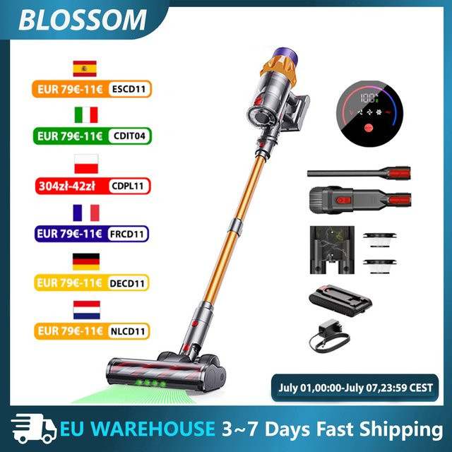 Blossom Kabelloser Handstaubsauger mit 550W und 45kPa Saugkraft, Gold/Multicolor, mit Touchscreen, Staubsensor und automatischer Geschwindigkeitsregelung für Tierhaare und Teppichreinigung - Bild 1