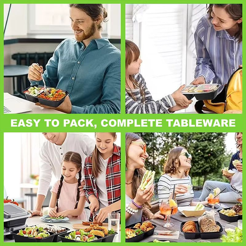 WVWV Lunchboxen mit zwei Fächern, 26 oz, Schwarz, stapelbar und mikrowellengeeignet, 10er-Pack oder 40er-Pack - Bild 6
