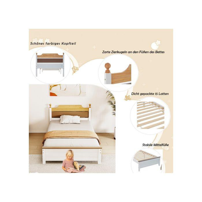 Einzelbett MUVOE aus Massivholz in Weiß mit zeitgenössischem Design, B/T/H: 90 x 200 cm - Bild 2