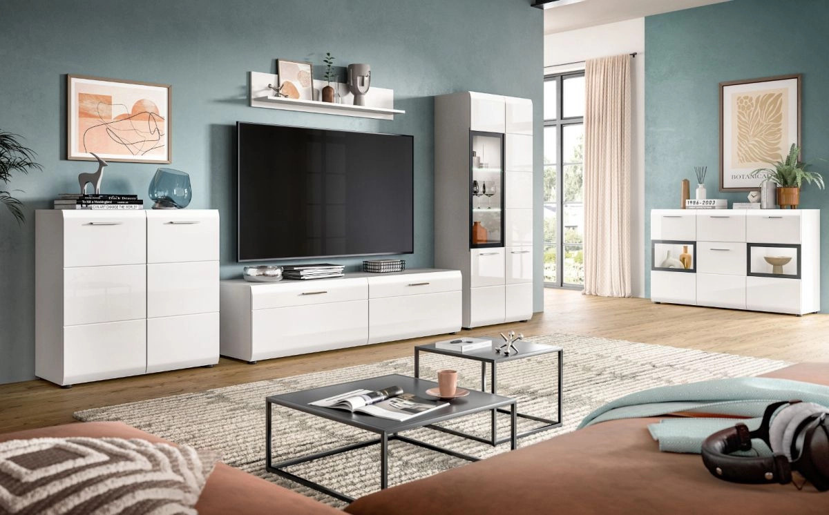 Wohnwand Inn.Furn in Weiß Hochglanz mit Vitrine und Lowboard, Breite: 235 cm, Höhe: 160 cm - Bild 2