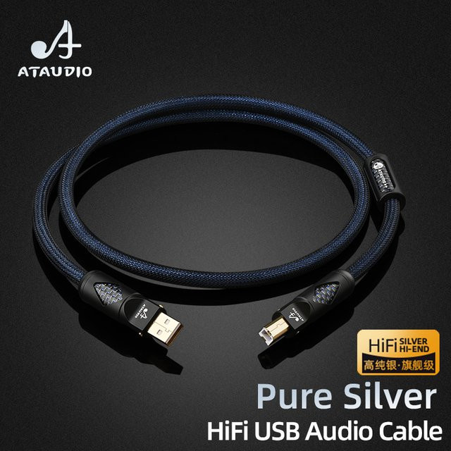 ATAUDIO HiFi USB 2.0 Typ A auf B Audiokabel aus reinem Silber in Silber für DAC, Soundkarten und Verstärker - Bild 1