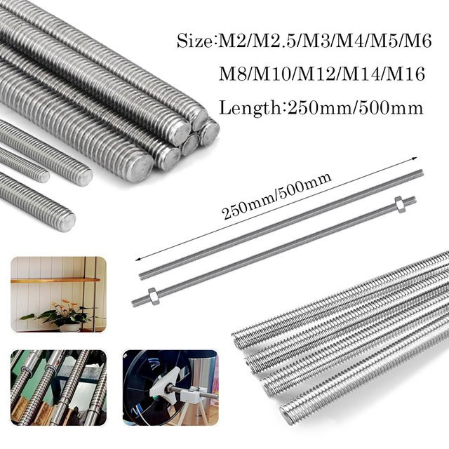 Vollgewindestange aus 304 Edelstahl A2-70 in Silber, metrische Gewinde M2 bis M20, Länge 250 mm bis 500 mm - Bild 1