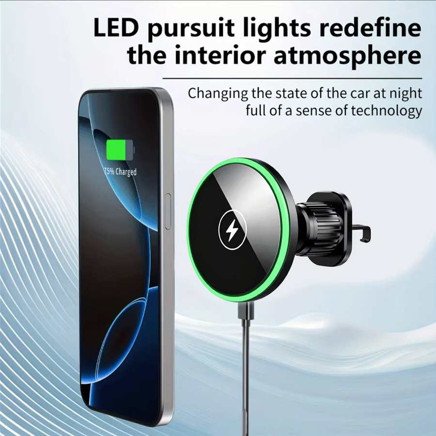 LED Magnetisches Wireless Auto-Ladegerät und Schnelllade-Telefonhalterung in Schwarz, kompatibel mit iPhone 12/13/14/15/16/17 Pro Max - Bild 3