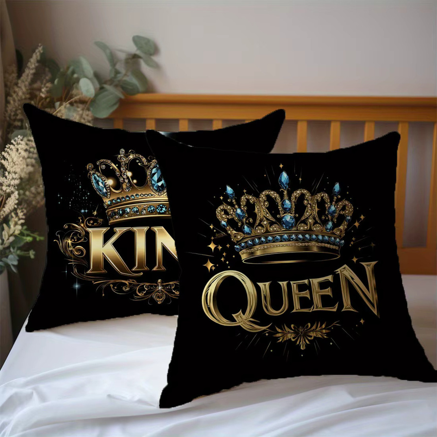 2 Stück ZZN Kissenbezüge mit Kronenmuster in Schwarz, quadratische Dekokissen für Sofa und Schlafzimmer, B/B/B: 45 x 45 x 45 cm - Bild 3