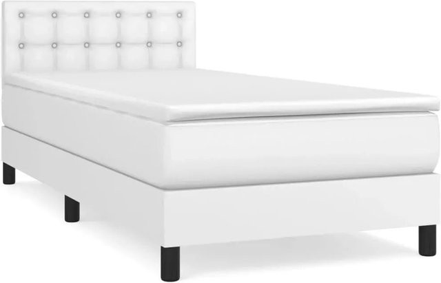 vidaXL Boxspringbett mit Matratze in Weiß aus Kunstleder, B/T/H: 90 x 190 x 88 cm - Bild 1