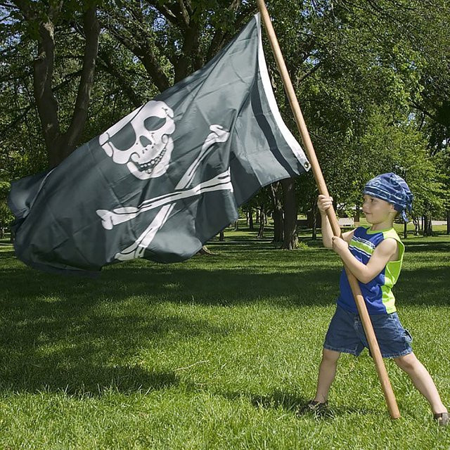 Ataozhekou Piraten Banner mit Piratenschiff und Totenkopf als Partydekoration für Geburtstag oder Halloween, Farbe: Schwarz, Breite: 90 cm, Höhe: 150 cm - Bild 1