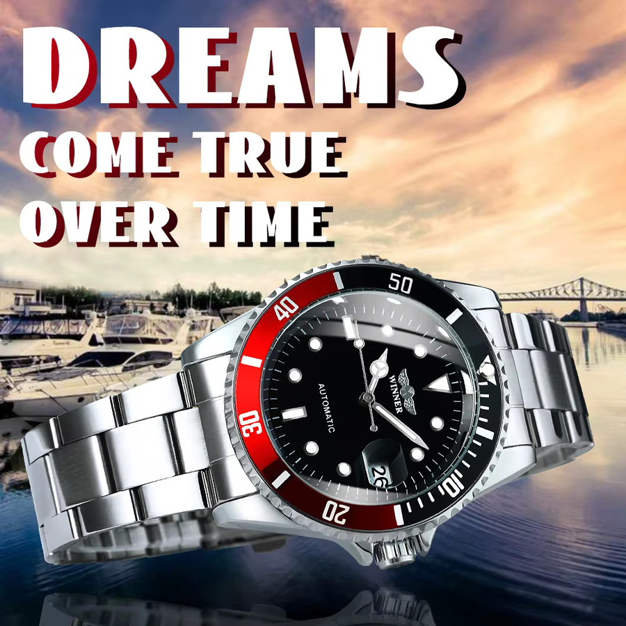 WINNER Armbanduhr Automatik, Edelstahl, Schwarz, Herren - Bild 2