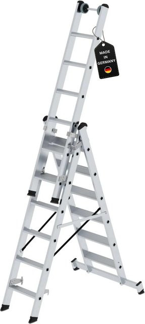 PROREGAL Stufen-Mehrzweckleiter 3-teilig mit Traverse, Farbe: Silber, 3 x 6 Stufen - Bild 1