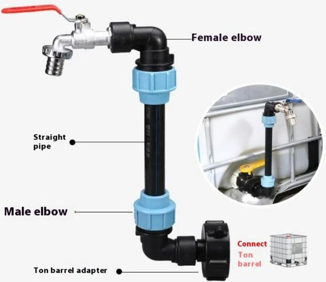 RunFree IBC Tankadapter Schwanenhals mit Auslassventil 3/4 Zoll in Grau und Schwarz - Bild 1