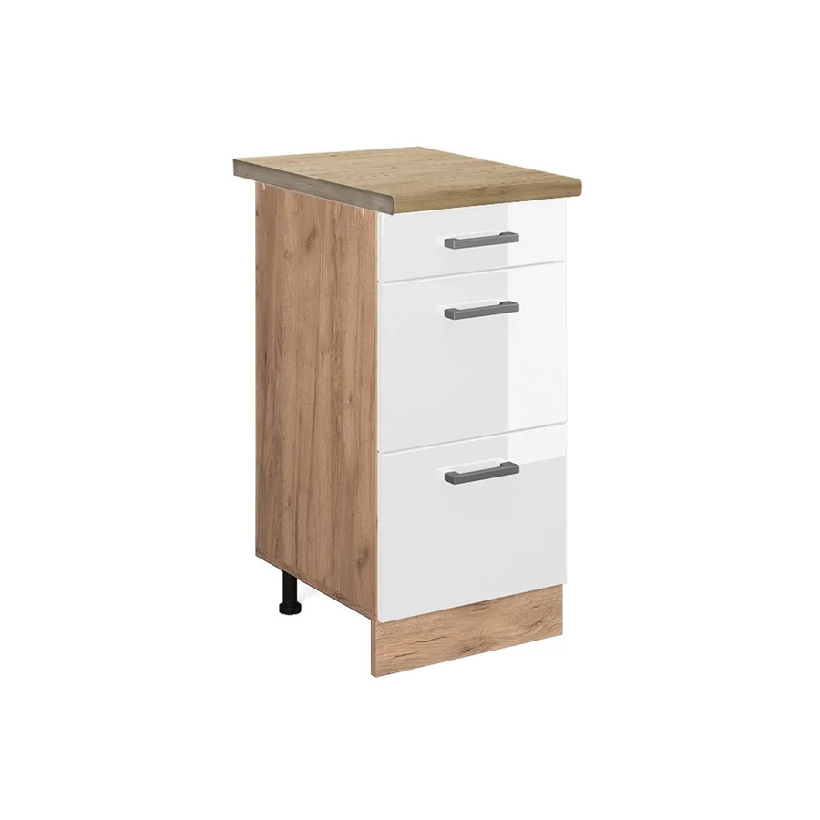 Vicco Küchenunterschrank R-Line Weiß Hochglanz und Eiche mit Schubladen B/T/H: 40 x 60 x 81,6 cm - Bild 2
