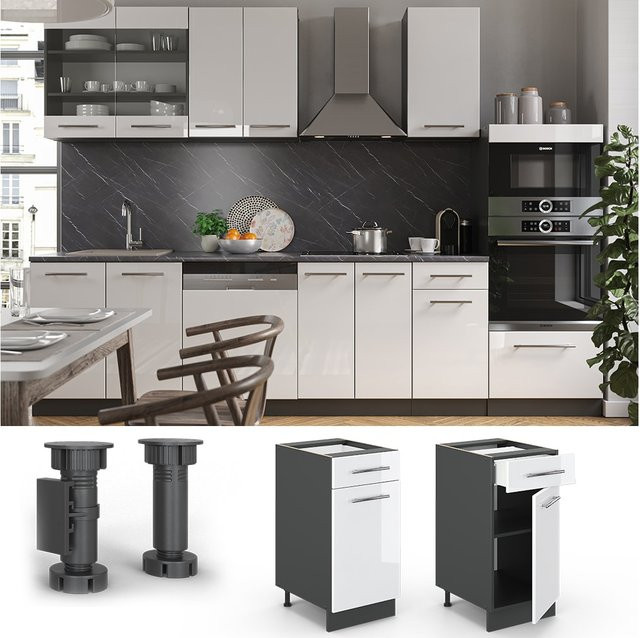 Vicco Küchenunterschrank Fame-Line Weiß Hochglanz Anthrazit Breite: 40 cm - Bild 2