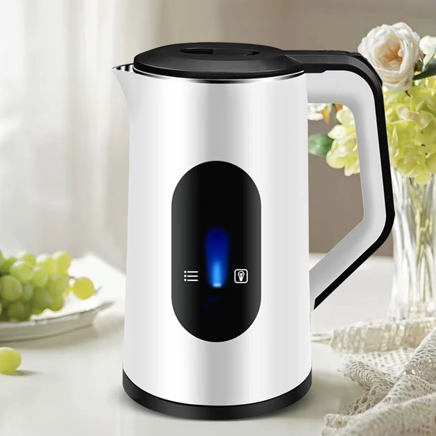 Alloet Elektrischer Edelstahl Wasserkocher mit Digitalanzeige, 2,2 l, 1500W, Silber/Weiß - Bild 1