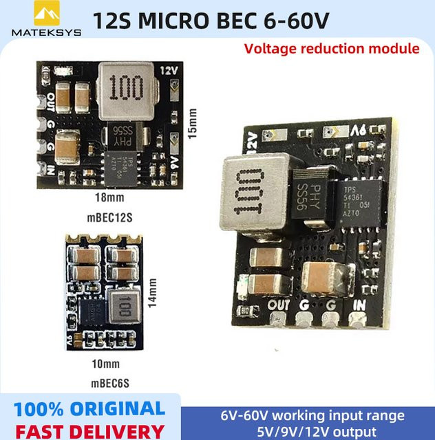 Matek MICRO BEC 12S Step-Down BEC Modul Schwarz: Hocheffizienter Stromwandler für Drohnen, FPV und RC-Modelle (6-60V zu 5V/9V/12V-ADJ) - Bild 1