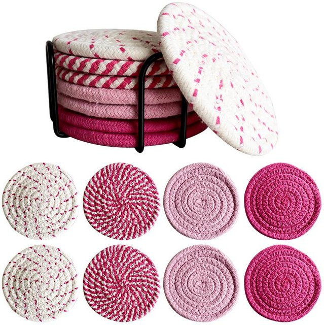 8-teiliges Set saugfähige Untersetzer aus gewebter Baumwolle in Pink und Multicolour im Boho-Stil von SZwatch - Bild 1