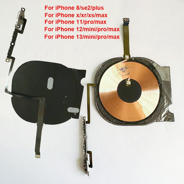 Ersatz-Ladegerätsspule mit NFC-Antenne und Lautstärkeregler-Flexkabel in Schwarz kompatibel mit iPhone 8, 8 Plus, X, XS, XR, 11, 12 Mini, 12 Pro Max und SE 2. Generation - Bild 1