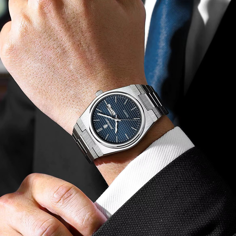 POEDAGAR Armbanduhr Quarz, Edelstahl, Blau, Herren - Bild 5