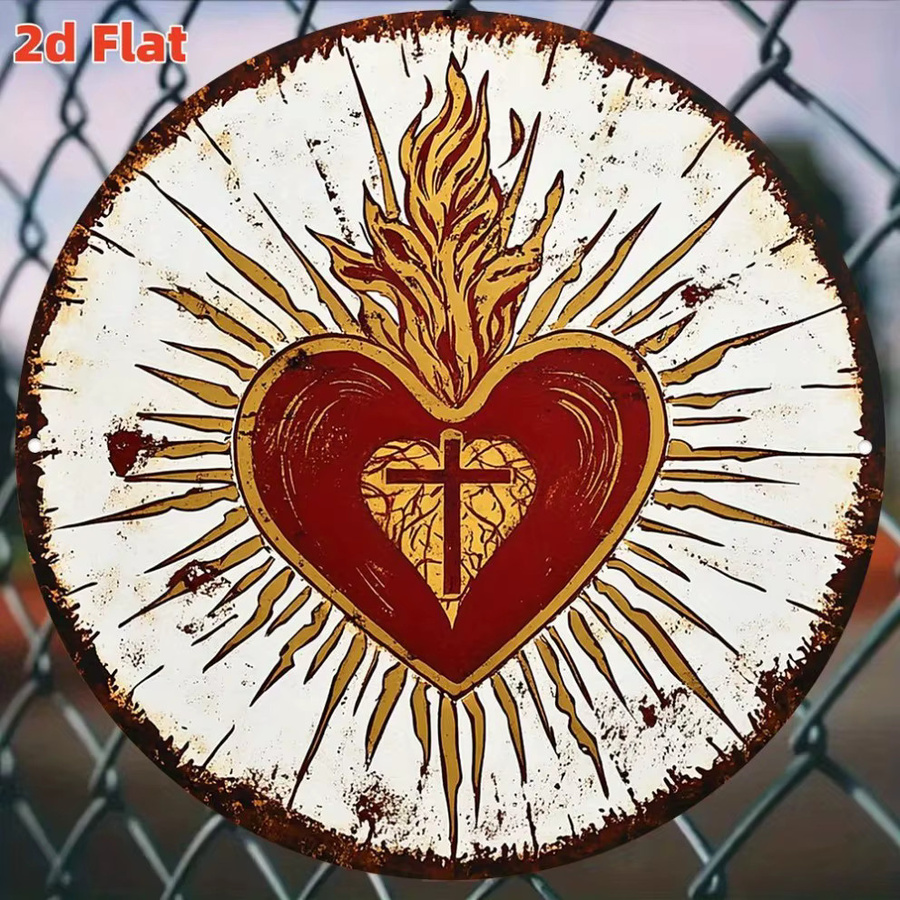 Aluminiumschild Potdemiel Heiliges Herz in Flammen im Vintage-Design in Gold und Rot - Bild 3