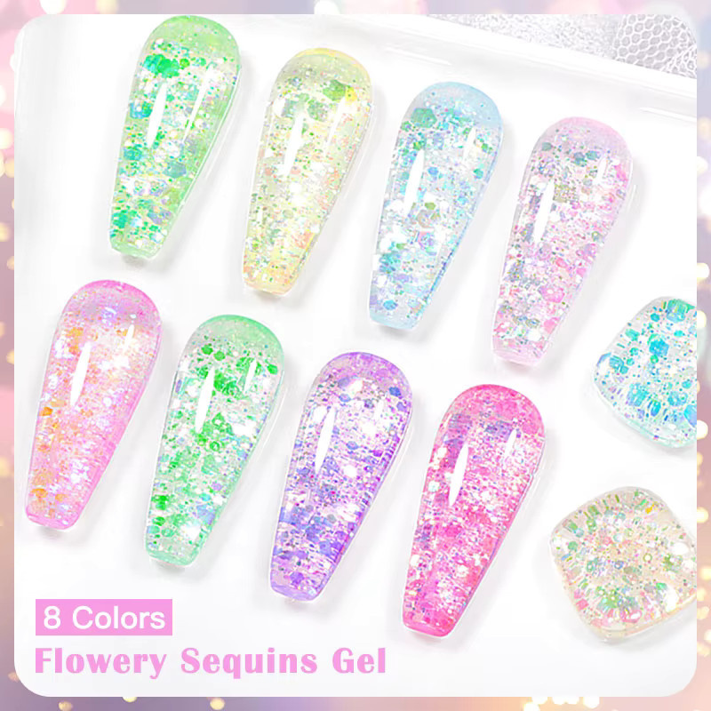 Mtssii Gel-Nagellack, Blumiger Pailletten-Gel, holografischer Laser-Glitzer - Bild 3