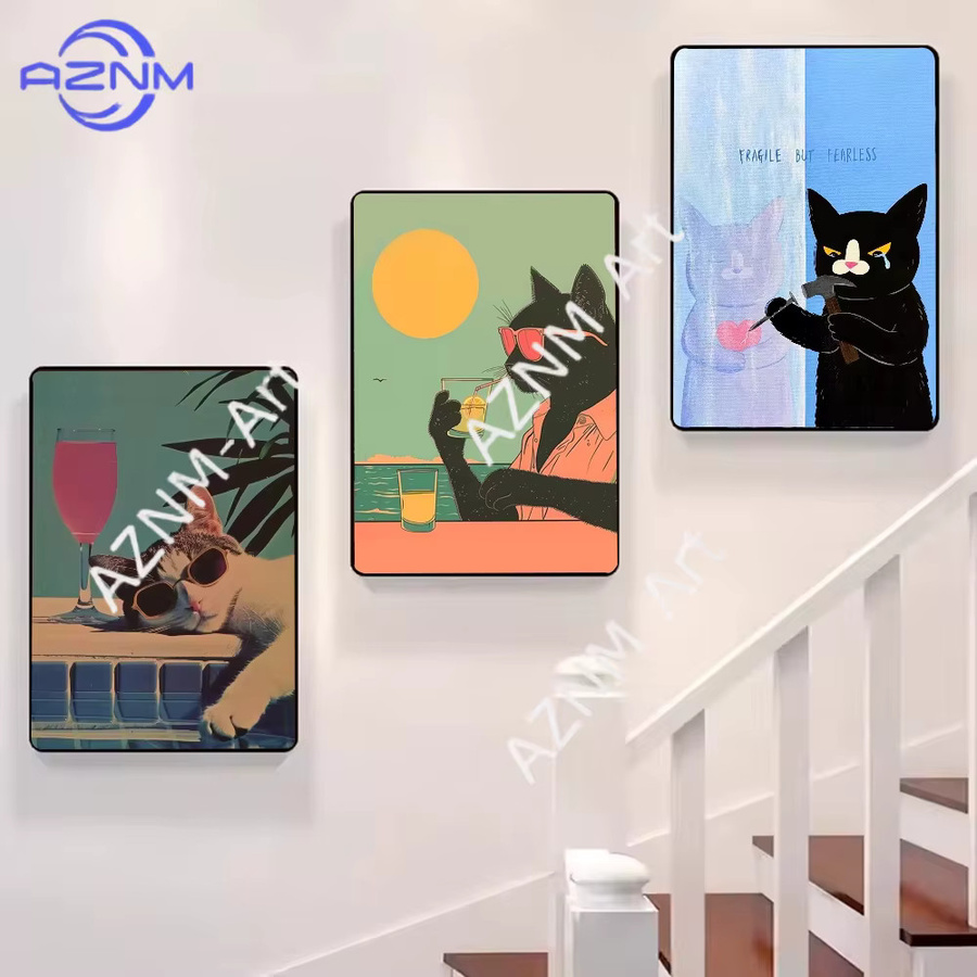 KAYOU Leinwandposter mit Katzen-Slogan im Retro-Stil, Mehrfarbiges Wandbild für Wohnzimmer und Café - Bild 2