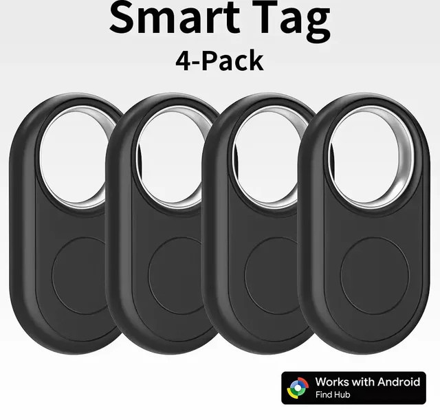 4er-Pack Far Away Positioning Locator in Schwarz für Google Find My Device App zur Ortung von Haustieren und Gegenständen, kompatibel mit Pixel, Xiaomi und Moto - Bild 1