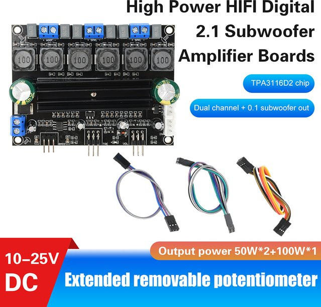 diymore TPA3116D2 Audiophile HIFI Digital Audio Verstärker 2,1 Kanal mit 50W x 2 + 100W Subwoofer und Verlängerungskabel - Bild 1
