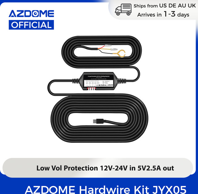 AZDOME JYX05 Dashcam Hardwire-Kit mit USB-C Anschluss und Niederspannungsschutz, Schwarz - Bild 1