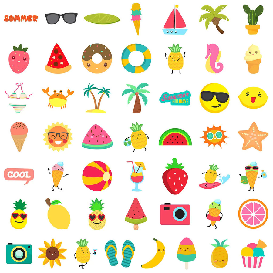 50 Stück Sommer-Graffiti-Aufkleber im Cartoon-Stil von Anime Worlds Store, wasserfeste Dekoration in Multicolour für Tagebuch, Telefon und Wasserbecher - Bild 2