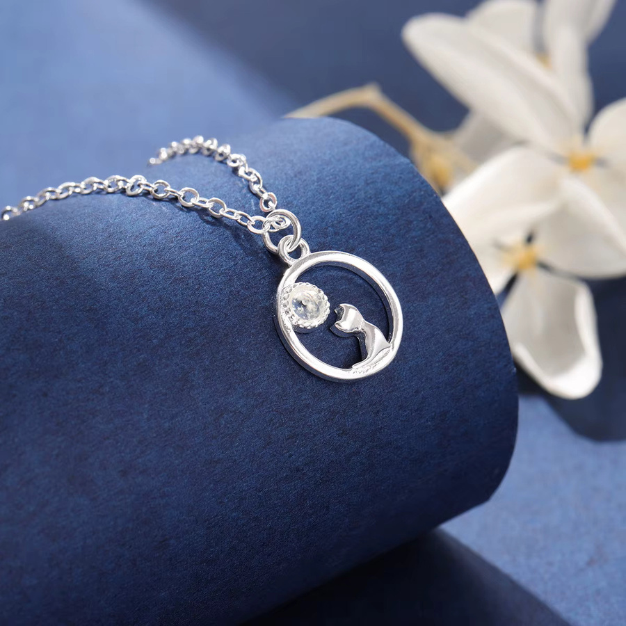 GaGa-Duck Halskette, 925 Silber, Mond- und Katzen-Motiv, Kristall - Bild 2