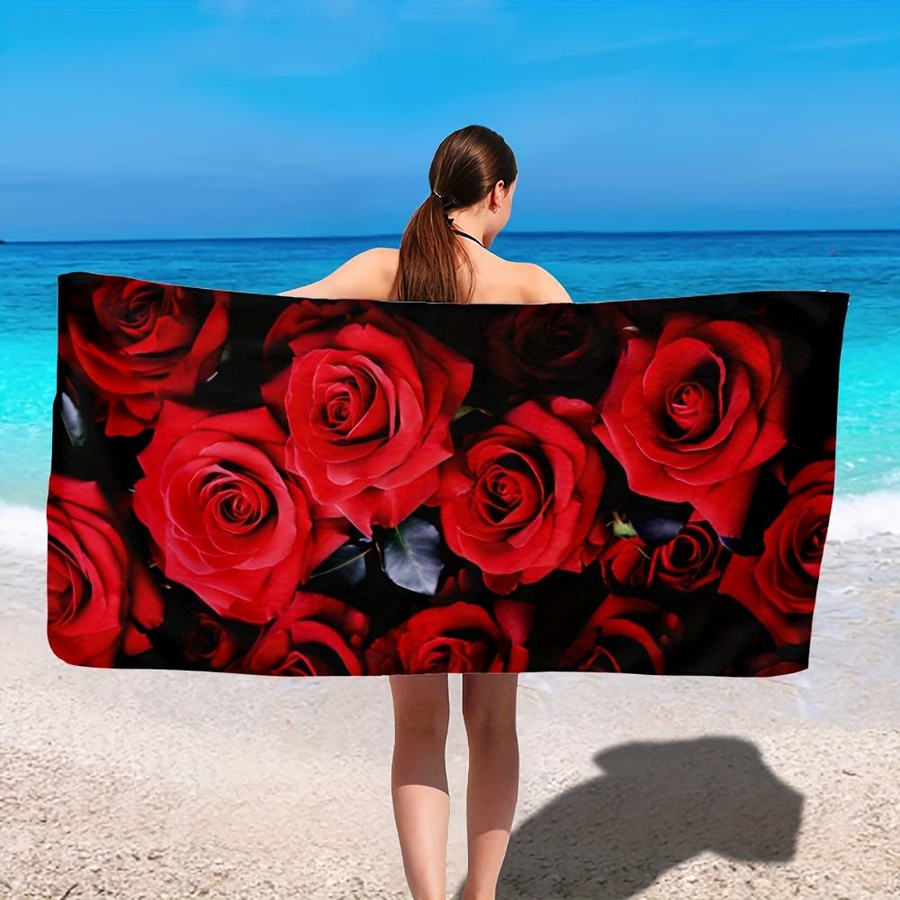 Strandtuch mit Roter Rose in Rot und Weiß, Mikrofaser schnelltrocknend und saugfähig, B: 30 cm, H: 60 cm - Bild 3