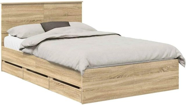 vidaXL Bettrahmen Sonoma-Eiche mit Schubladen aus Holzwerkstoff, B/T/H: 120 x 190 x 90 cm - Bild 1