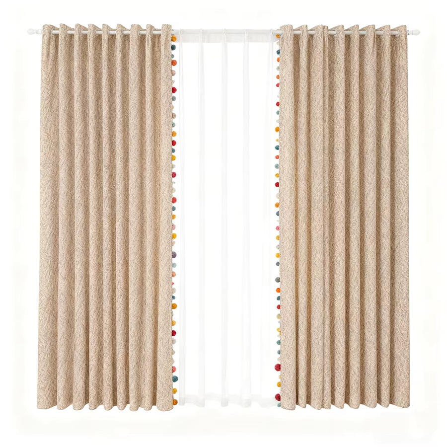AiFish Halbverdunkelungsvorhänge im Boho-Stil mit Bommelbesatz, beige, Kindervorhänge für das Mädchenzimmer - Bild 3