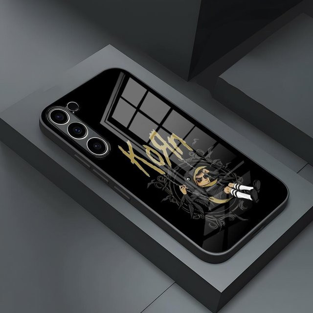 K-Korn Rockband Handyhülle mit Glasabdeckung für Samsung Galaxy S24 Ultra, S23 FE, S22, S21 Plus, A54 5G, A34, A24, A53 und Note 20 in Schwarz - Bild 1