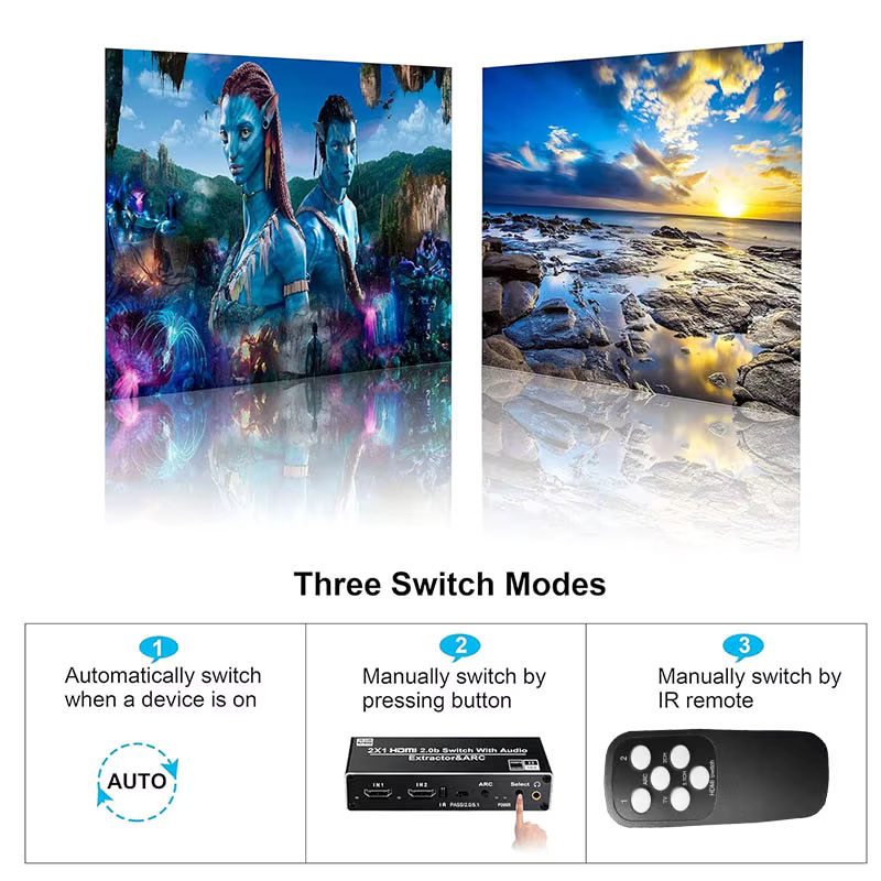 VBDWRM HDMI-Switch mit Audio-Extraktor 4K 60Hz, 2 Eingänge 1 Ausgang, HDMI zu Koaxial, Toslink SPDIF, L/R Stereo und HDMI ARC, Schwarz - Bild 5