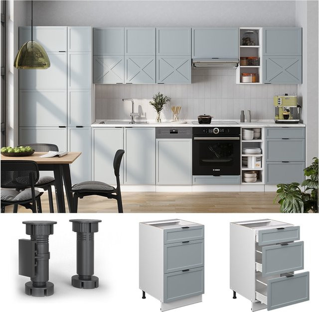 Vicco Schubladenunterschrank Fame-Line in Weiß, Hellblau und Grau mit Arbeitsplatte in Anthrazit, Breite: 50 cm - Bild 1