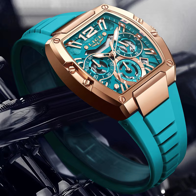 LIGE Chronograph, Quarz, Silikon, Blau, Roségold, Herren - Bild 4