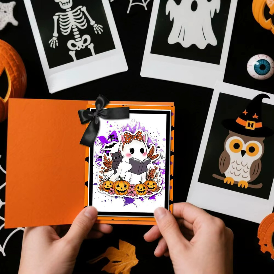 Transparenter Halloween Stempel mit Geisterkatzen und Kürbissen für die Kartenherstellung - Bild 4