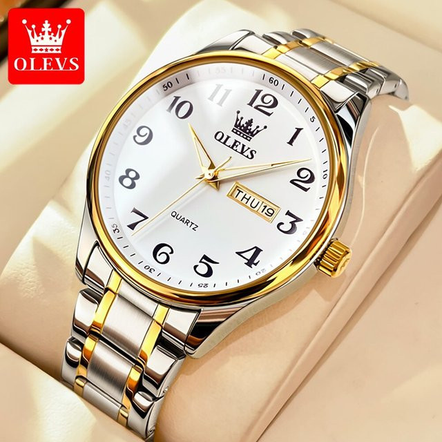 Olevs Digitaluhr, Quarz, Gold, Edelstahl, Herren - Bild 1