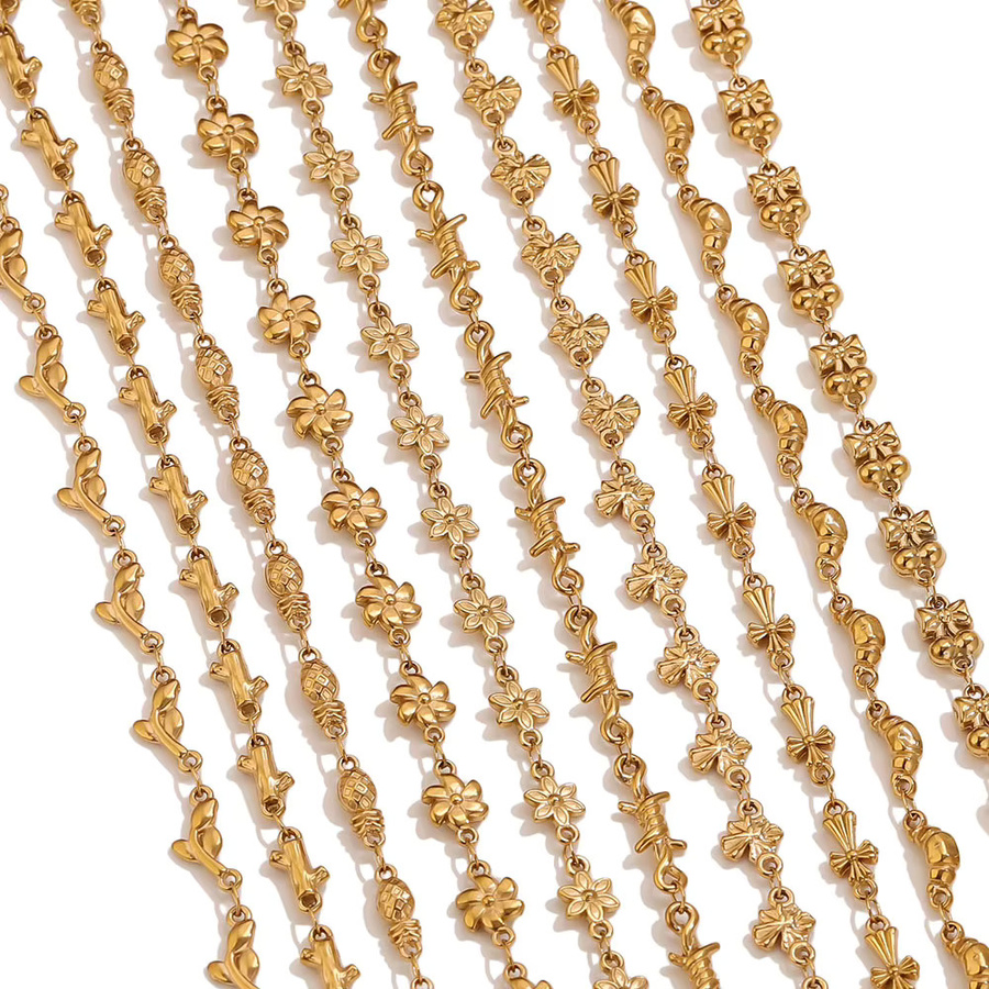 Elomia Gliederkette Edelstahl, Gold, Blumen- und Blätterform, Damen - Bild 3