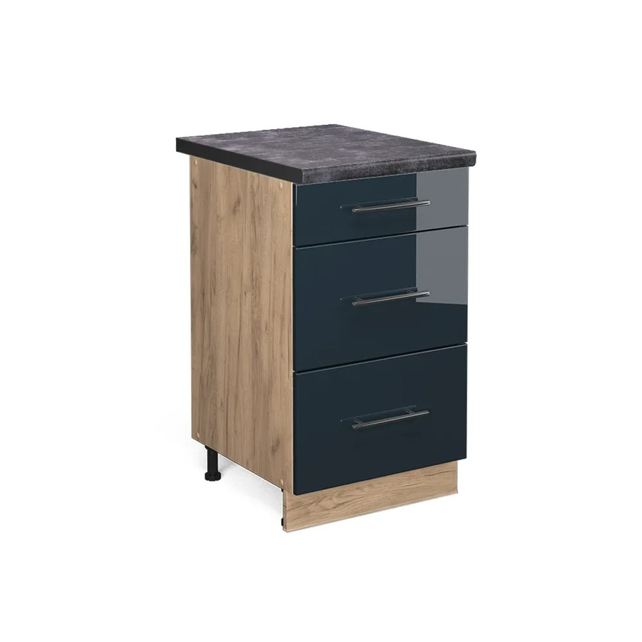 Vicco Küchenunterschrank Fame-Line Schubladenunterschrank in Dunkelblau Hochglanz und Eiche mit Arbeitsplatte in Anthrazit, Breite: 50 cm - Bild 3