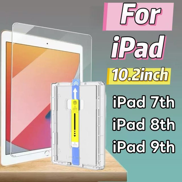 Displayschutzfolie aus gehärtetem Glas für Apple iPad 7, 8, 9 (10,2 Zoll) in Transparent mit automatischer Staubentfernung und einfacher Installation - Bild 1